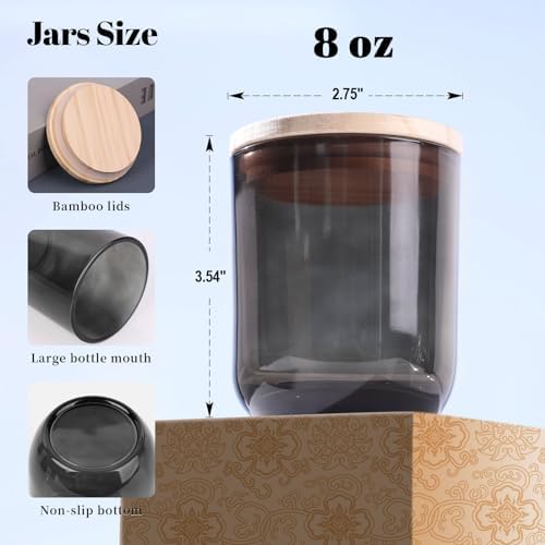 LETINE 12PCS 8oz Smoke Gray Glass Candle Jars with Lids - Perfect for Storage & Gifts | Durable Candle Containers for Bulk Candle Supplies, Wedding Favors & Christmas Decor