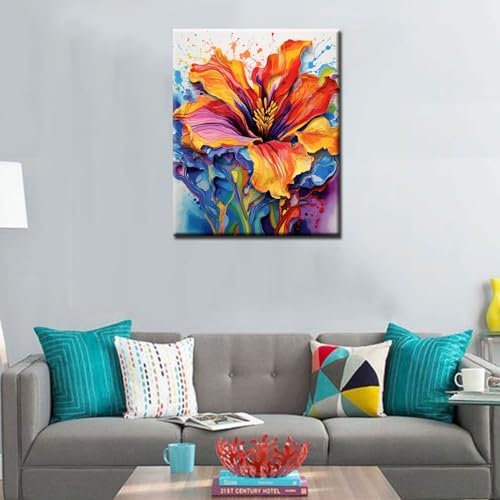 Aihonmin Lris Flower Paint by Number for Adult and Kids Beginner,Floral Canvas Oil Painting Kit Digital Painting,Vintage Watercolor Living Room Decoration,(Without Frame