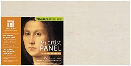 Ampersand Art Supply Unprimed Basswood Artist Panel, 1-1/2" Cradled Profile, 8"x16"