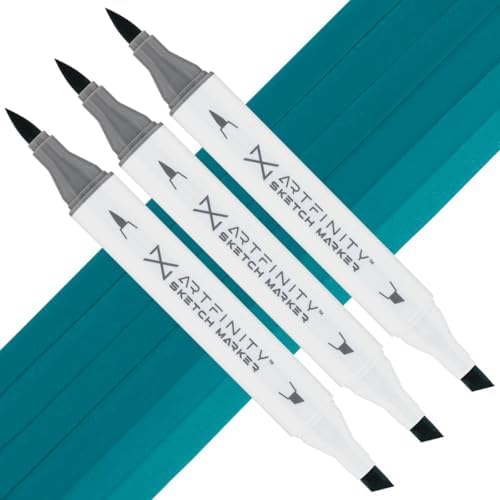 Artfinity Sketch Markers - Set of 3 - Aquamarine BG1-7, Vibrant, Professional, Dye-Based Alcohol Markers for Artists, Drawing, Travel, & More