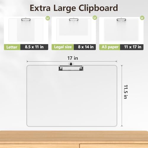 Extra Large Clipboard, 11 x 17 Clear Plastic Drawing Board
