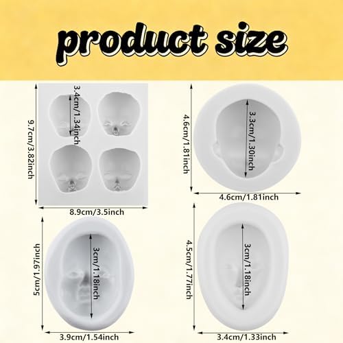 Baby Face Polymer Clay Mold Human Face Silicone Molds Set of 4