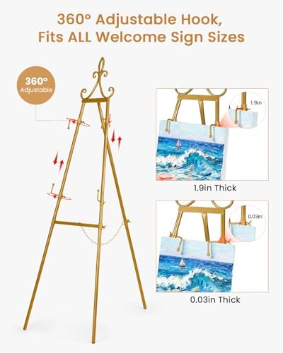 2 Pack Gold Easel Stand for Sign, 53.9" Heavy Duty Metal Display Easel with Storage Bag, Adjustable Art Easel for Wedding Sign, Welcome Sign, Picture