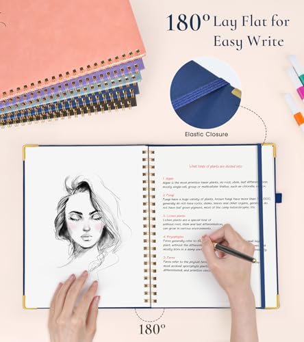 Blank Spiral Notebook Journal 8.5” x 11”, A4 Large Hardcover Sketch Book for Women Men, 100 GSM Blank Paper Drawing Notebook, Spiral Bound Sketchbook for Sketching School Work Note Taking, Navy