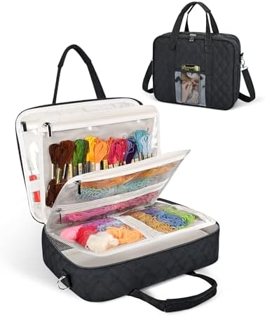 Sewing Supplies Organizer Bag with Removable Binder, Black