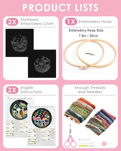 TINDTOP 2 Pack Embroidery Kit for Adult, Embroidery DIY Starter Kit