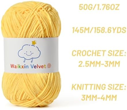 3 Pack Fluffy Chenille Yarn for Crocheting，Baby Yarn for Crocheting Soft，150g/5.28oz Velvet Amigurumi Yarn ，Fingering Weight Yarns for Crocheting Baby Blankets、DIY Craft.(3 Yellow)