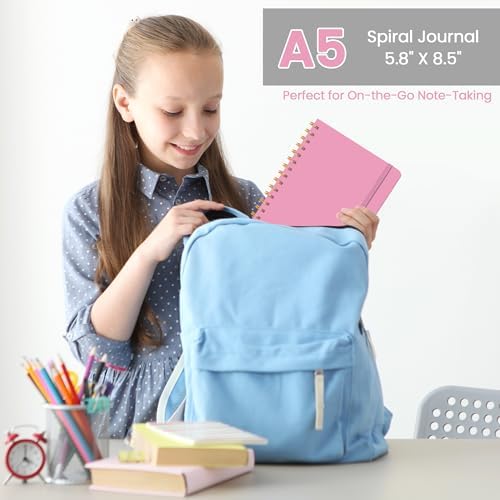 Lined Spiral Journal Notebook, A5 College Ruled Notebook for Note-Taking