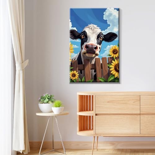 JOOZ 5D Cow Paint by Numbers Kit for Adults with Frame 8x12 Inch