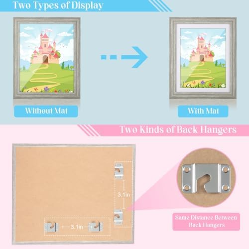 [2 Pack] Kids Art Frames, 10x12.5 Front Opening Kids Artwork Frames Changeable, Grey Wood Grain Artwork Display Storage Frame for Wall, Holds 50 Pcs, for 3D Picture, Crafts, Children Drawing, Hanging