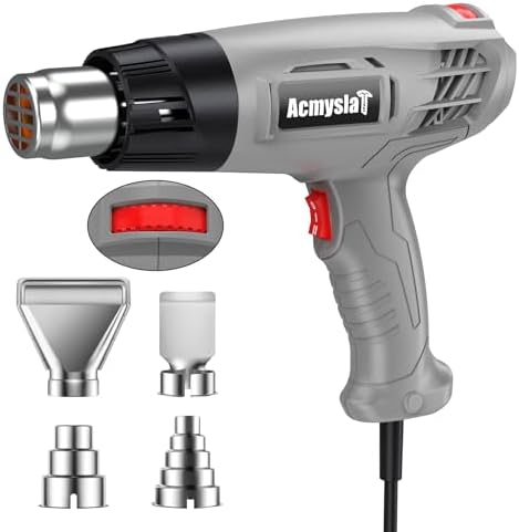 Heat Gun, Variable Temperature Settings 572℉~932℉ (300℃-500℃) | Heat Hot Air Gun Overload Protection with 4 Nozzles for Shrinking Wrap, Crafting, Paint Removing, Epoxy Resin (Gray)