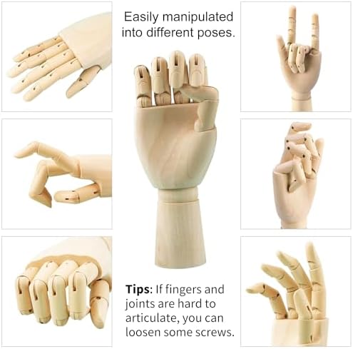 12" Art Drawing Hand Model,8" Artist Wooden Mannequin Figure Human People Dolls Manikin Supplies Stop Motion Figure Kit,Wooden Tools Posable Figure for Drawing,Painting,Sketching