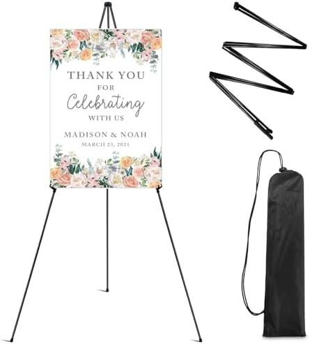 RRFTOK 63 Inch Easel Stand for Sign, Poster Stand and Wedding Sign | Instant-fold metal tripod with carry bag for welcome sign, poster display, foam board and floor use