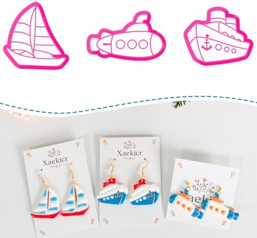 Xaekicr Nautical Boat Clay Cutters Set – 3pcs Polymer Clay Cutters for Earrings, Sailboat Submarine Cruise Ship Clay Molds, Clay Earring Cutters, Polymer Clay Tools for DIY Crafts