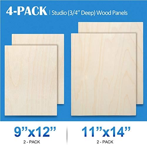 Falling in Art 4 Pack 11x14 & 9x12 Unfinished Birch Wood Canvas Panels Kit | Studio 3/4’’ Deep Cradle Boards for Painting, Pouring, Burning, Crafts, Epoxy Resin, Laser Engraving Cutting