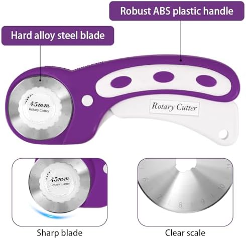 45mm Rotary Cutter for Fabric with 5 Extra Blades, Roller, with Safety Lock