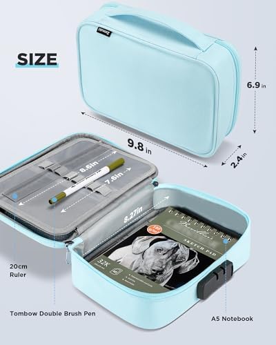 Zannaki Large Capacity Pencil Pouch Case with Lock, Pen Marker Stationery Bag Art Supply Storage Organizer Box for Bullet Journal Middle High School College Student Teen Girl Women Adult, Mint Green