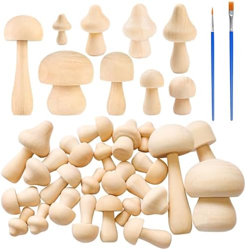 23 Pcs Unfinished Wooden Mushroom Craft Kit with 2 Brushes 9 Sizes