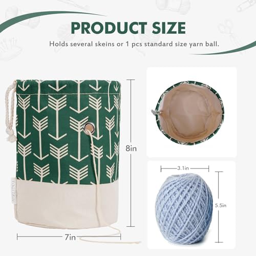 TOGETRUE Yarn Bag, Small Knitting Crochet Bag, Portable Yarn Storage Bags Organizer for Crocheting Project, Store Skein Ball, Short Knitting Needle (Green)