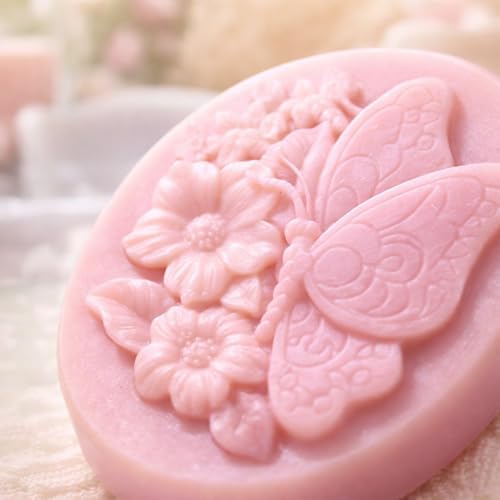 2Pack Flower Soap Molds Butterfly Silicone Mold Flower Butterfly Handmade Soap Mould Flowers Silicone Molds Candle Mold for Wax Soap Candle Lotion Bath Bombs Resin Ice Cube Cake Chocolate Candy Pastry
