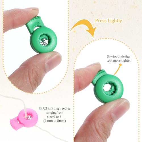 20PCS Knitting Needle Stoppers Knitting Needles Point Protectors Needle Point Locks Plastic Knitting Needles Caps Single Hole Spring Toggle Stitch Stoppers Essential Knitting Accessories for Finger