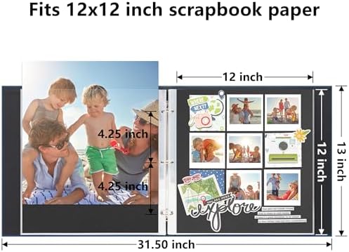Vienrose Scrapbook Photo Album, 12x12 Inch, 3 Ring Binder, Blue, 60 Pages