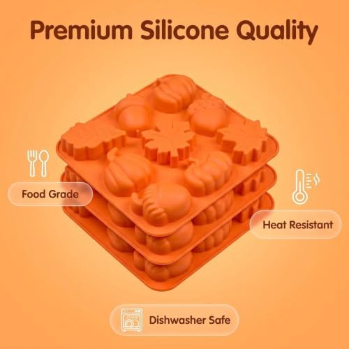 4Pcs Pumpkin Silicone Mold - 3D Fall Silicone Mold Thanksgiving Candy Mold Autumn Maple Leaf Acorn shape Chocolate Mold Soap Candy Cake Pan Baking Molds for Cake Cupcake Decoration