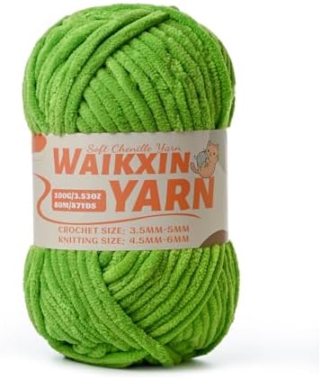 （Lime Green） Super Soft Fuzzy Chenille Chunky Yarn for Crocheting, 100g (87yds) Velvet Fluffy Amigurumi Yarn for Hand Knitting Baby Blankets Weaving Craft