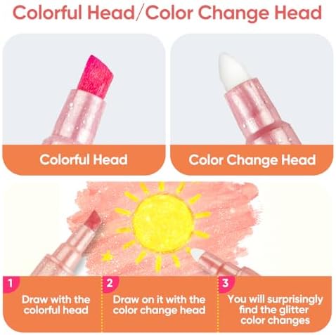 JoyCat 10-Pack Glitter Color Changing Markers for Kids, Dual Tip Magic Pens