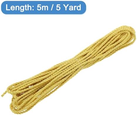 MECCANIXITY Twisted Cord Trim, 5 Yard 3mm 3-Ply Twine Braided Rope Shiny Thread String for Craft Gift Bag Curtain Christmas Decor, Light Gold - 5m
