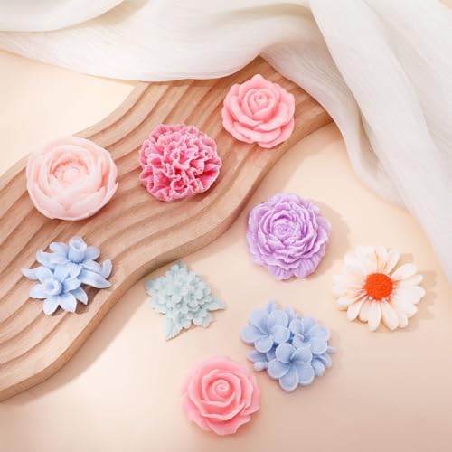 9 Pcs Flower Molds Silicone Candle Molds for Candle Making, Daisy Peony Rose Carnation Hydrangea Plumeria Daffodil 3D Soap Mold for Soy Wax, Beeswax, Soap Making, Resin Craft