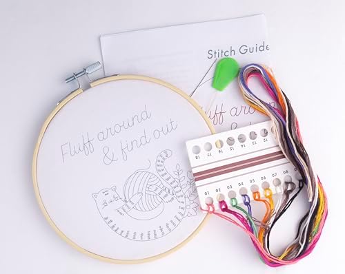 FUNATIC Fluff Around and Find Out Funny Cat Embroidery Kit for Adults