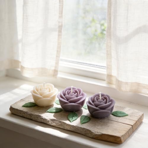 4 PCS Rose Candle Mold Silicone – Flower Shape with Leaf for DIY Soap Resin