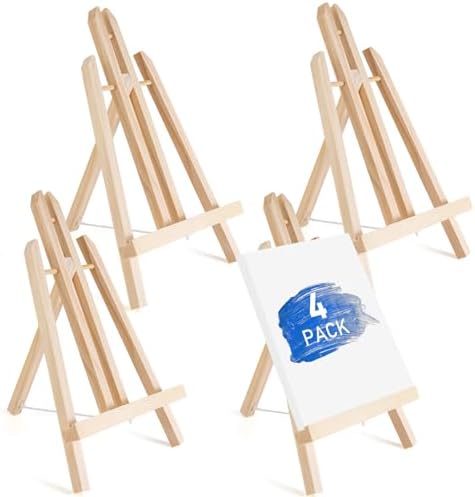 Falling in Art 12 Inch Tabletop Wood Display Easel Stand, 4 Pack | A-Frame Artist Easel for Painting Canvas, Portable Photo, Picture and Sign Holder