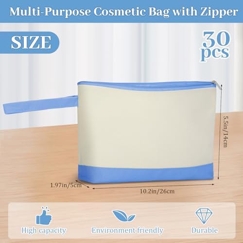 Silkfly 30 Pcs Cotton Canvas Makeup Bags Cosmetic Zipper Bags 10.2 x 5.5 x 2'' Blank DIY Pouch Bulk Pencil Case with Bottom Travel Toiletry Pouch for Women Craft Decor Gift (Blue,Green)