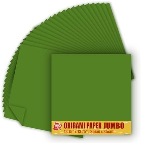 [Taro's Origami Studio] TANT Jumbo 13.75 Inch (35 cm) Double Sided Single Color (Moss Green) 20 Sheets (All Same Color) for Beginner to Expert (Made in Japan)