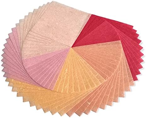 Natural Fiber Mulberry Paper Sheets 6 x 6 Inches, 50 PCS Handmade Craft Paper for Origami, Scrapbooking, Card Making, DIY Decoration, Mixed Media Art (Wedding Tone,)
