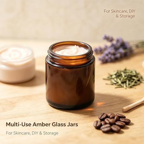 8oz Amber Candle Jars Set of 12,Round Thick Glass Jar with Black Lids