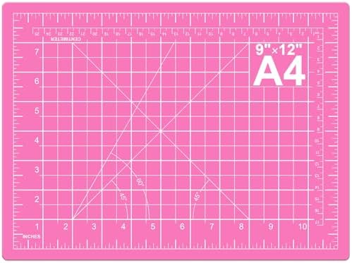 DIYSELF 9in×12in Cutting Mat, A4 Self Healing Craft Mat for Sewing | A4 Pink Cutting Mat for Fabric, Quilting and Scrapbooking, 5-Ply Double-Sided Craft Cutting Board with Grid and Angle Lines
