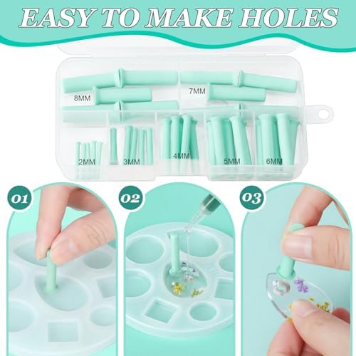 Geelin 35pcs Hole Maker for Resin, 7 Sizes(2/3/4/5/6/7/8mm) Silicone Makers | Make Holes Without Drilling for Epoxy UV Resin, Holes Tools for Jewelry Making, DIY Craft Pendant Decoration, Keychain