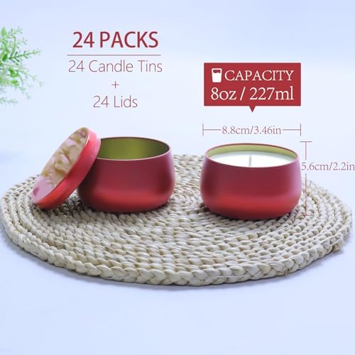 HOMAMAMOON 24 Pcs 8oz Candle Tins with Lids Bulk, Drak Red Metal Candle Jars for Making Candles, Shatterproof Empty Candle Containers & Vessels for DIY Travel & Small Business