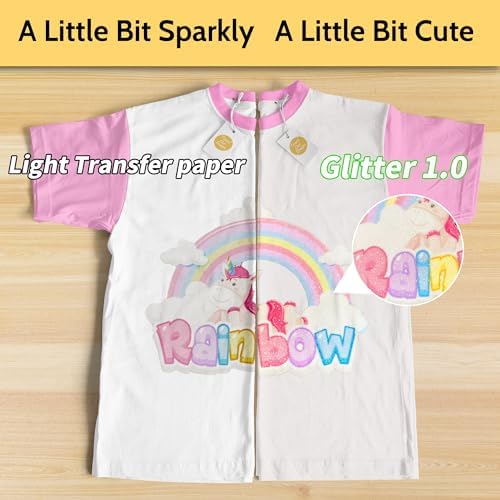 TransOurDream Heat Transfer Paper for Dark T Shirts (Glitter, 20 Sheets, 8.5x11") Iron on Transfers Paper for Dark Fabric Printable Heat Transfer Vinyl for Inkjet Printer