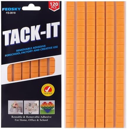 Feosky Adhesive Poster Sticky Tack Putty, Reusable and Removable Adhesive Putty, 120PCS, Mounting Putty for displaying Wall Paintings, Museum Art Photography, Picture, Crafts (Orange, Pack of 1)