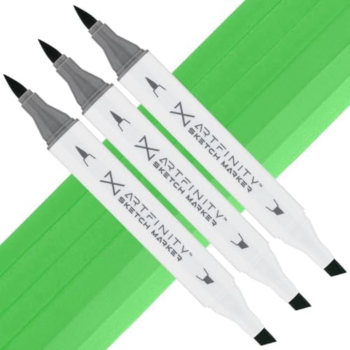 Artfinity Sketch Markers - Set of 3 - Green Tea G2-5, Vibrant, Professional, Dye-Based Alcohol Markers for Artists, Drawing, Travel, & More