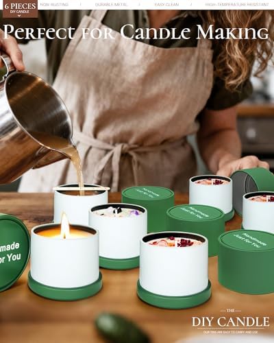 Quikobo 6 Pack 4oz Green Candle Tins with Lids - Durable Matte Tinplate Containers for DIY Candle Making and Multi-Purpose Storage