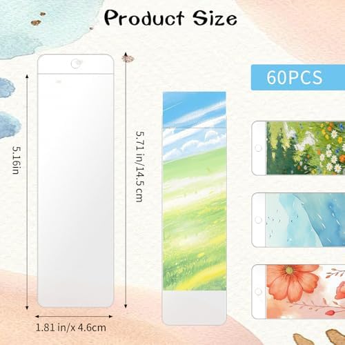 60 Pack Clear Bookmark Sleeves, 5.7 x 1.81in Bookmark Holders with Hole