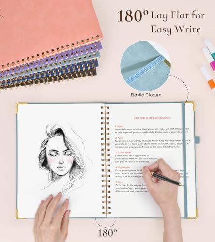 Blank Spiral Notebook Journal 8.5” x 11”, A4 Large Hardcover Sketch Book for Women Men, 100 GSM Blank Paper Drawing Notebook, Spiral Bound Sketchbook for Sketching School Work Note Taking, Blue
