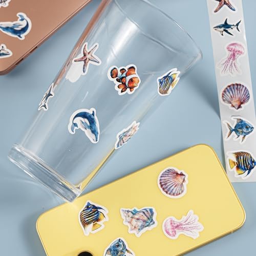 1000PCS Ocean Animal Sticker Roll, 2 Rolls 10 Designs Sea Life Stickers
