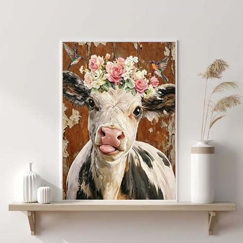 VeGuude Diamond Art Kits for Adults, Full Drill Highland Cow Diamond Art Kits for Beginners, DIY Full Rhinestone 5D Diamond dots (Gemstone Craft), Home Wall Decoration (12x16 inch)
