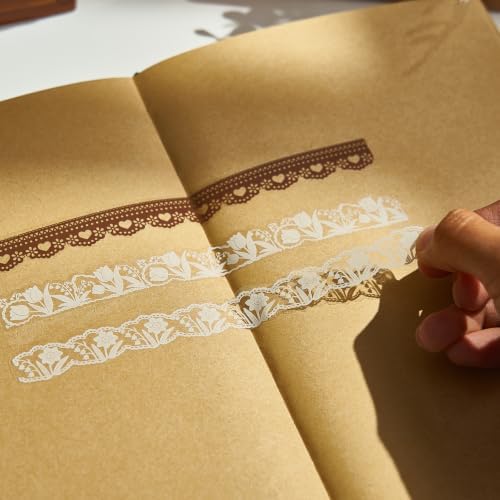 200 Pcs Vintage Brown & White Lace Border Stickers for Scrapbook